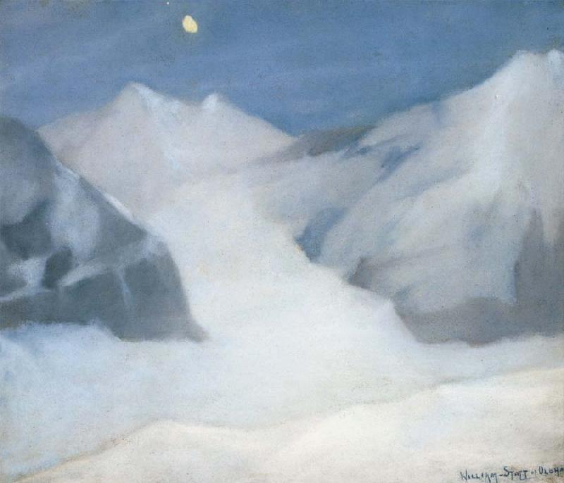 William Stott of Oldham Mountain Peak by Moonlight oil painting image